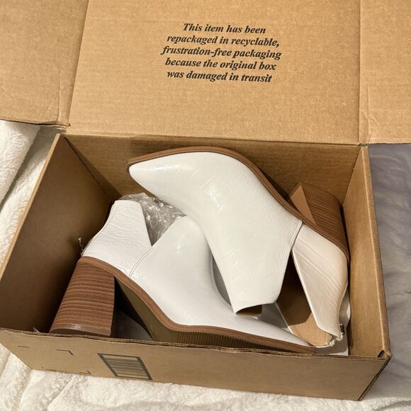 Womens Slip on Ankle Boots V Cutout Pointed Toe Chunky Mid Heel Booties Size 8.5 - Picture 9 of 13